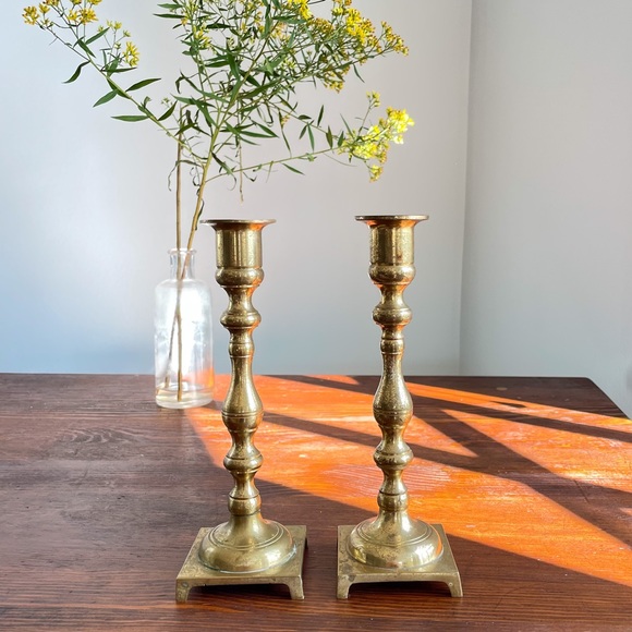 Pair of Matching Brass Candlestick Holders - Picture 2 of 10